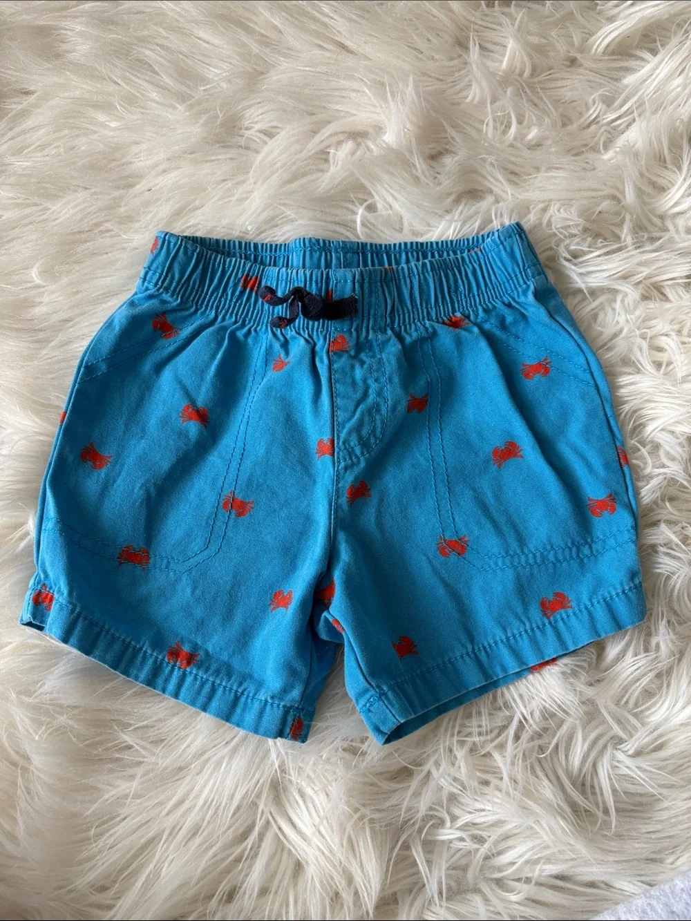 Carter's Blue Pull-On Shorts with Red Crab Motif
